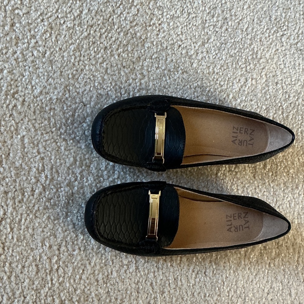 Naturalizer Black Loafers with Gold Accent